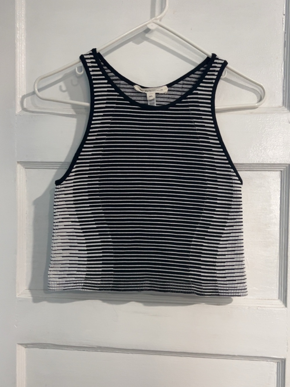 BCBGeneration Black & White Striped Ribbed Tank